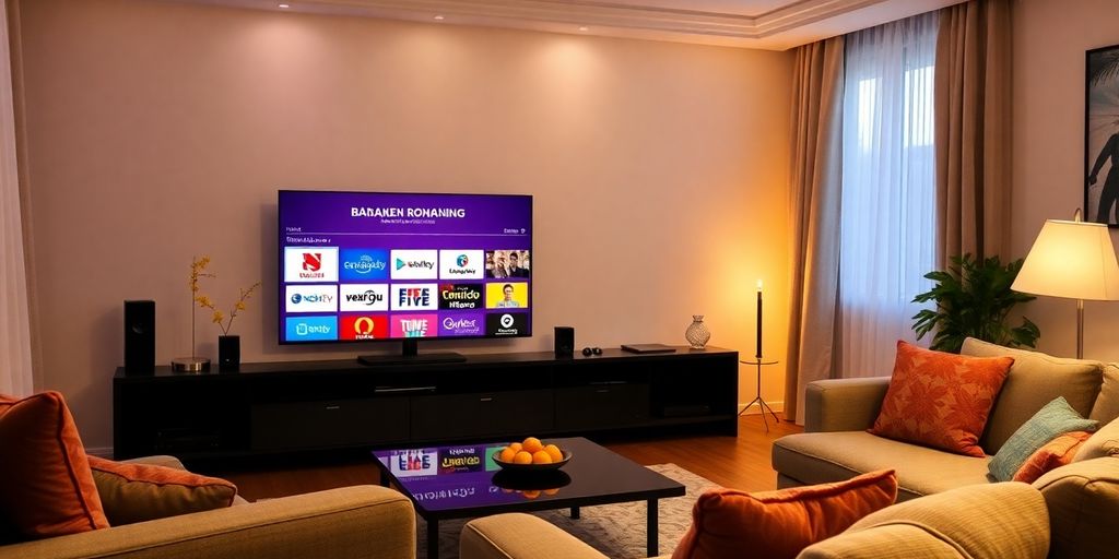 Camera de zi cu televizor vizionând IPTV românesc.