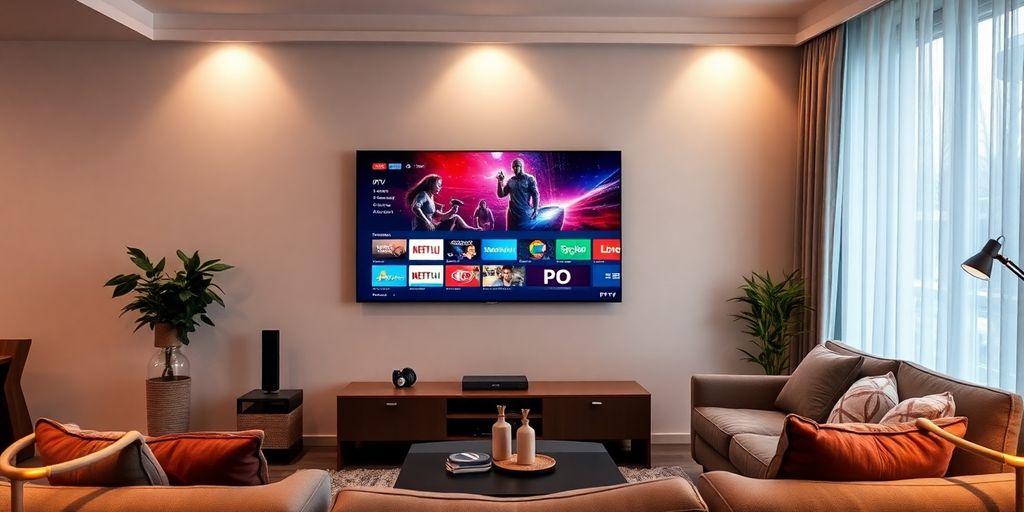Imagini cu televizor și servicii IPTV în România.